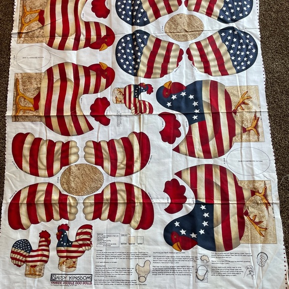 Vintage Yankee Doodle Doo Rooster Chicken Dolls Daisy Kingdom Fabric Panel - Picture 1 of 13